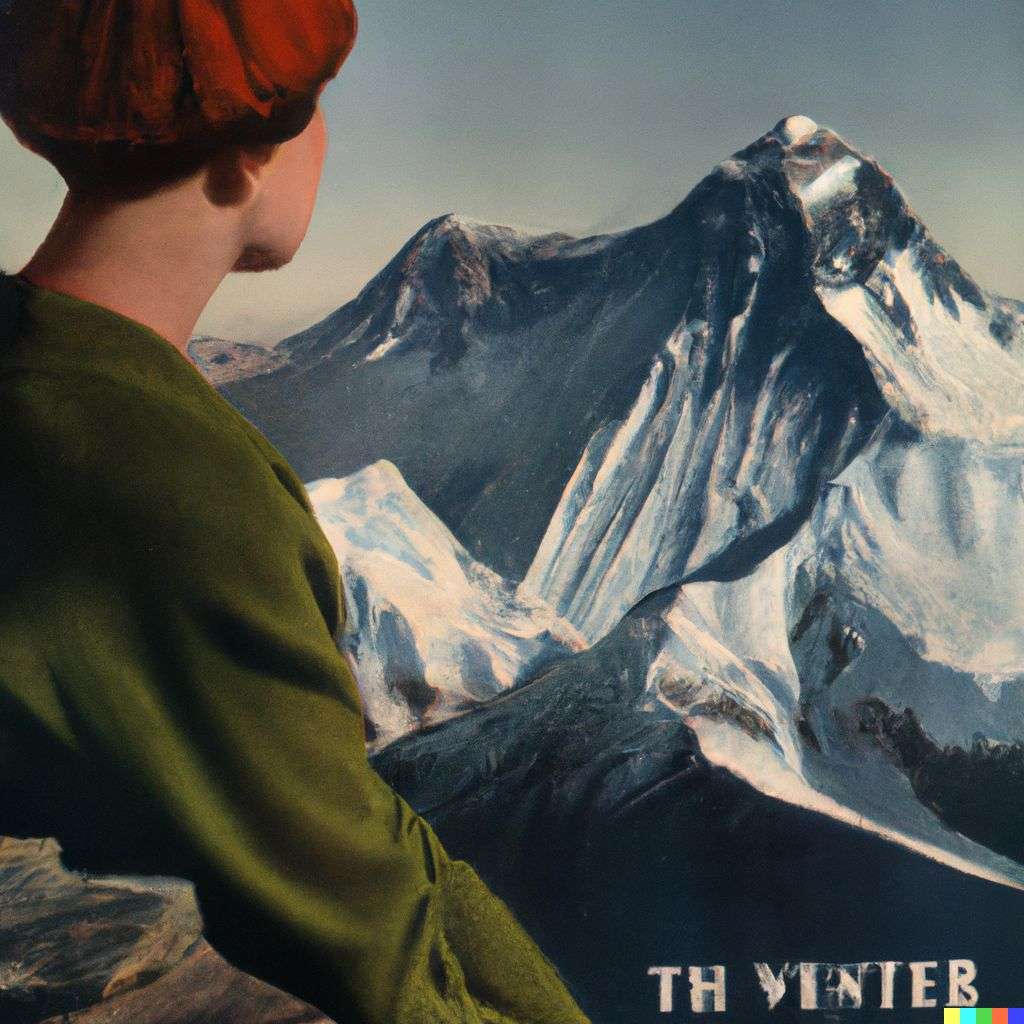 someone gazing at Mount Everest, front cover of Vogue, 1950